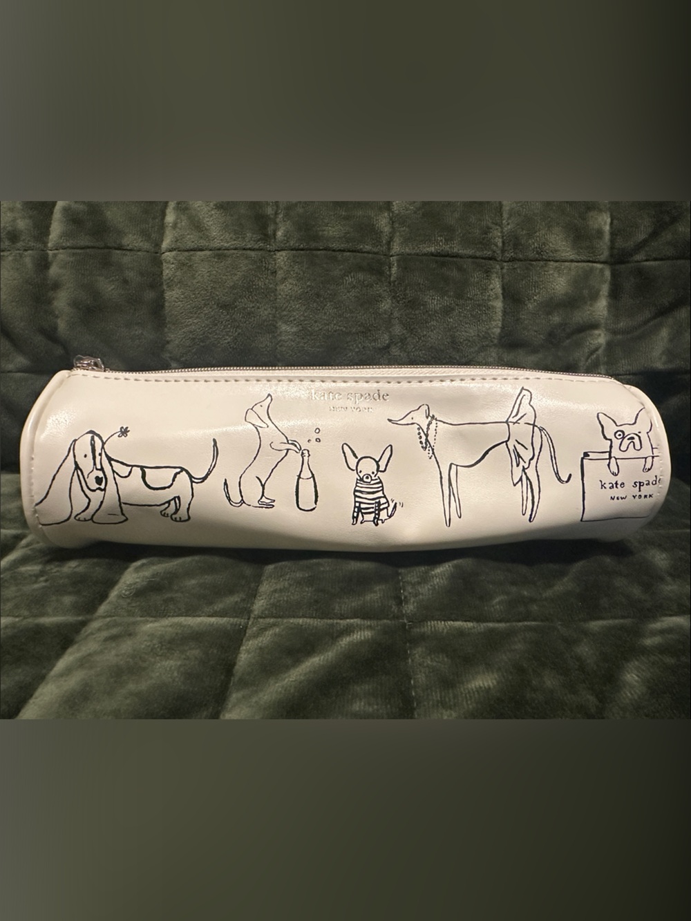 kate spade White Pencil Case with Black Dog Sketches